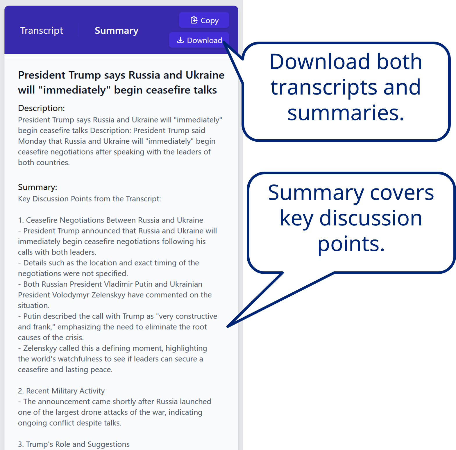 Transcription interface showing file upload form